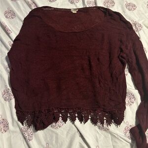 Garage Burgundy Lace Trim Women's Blouse